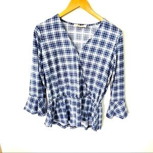 Michael By Michael Kohrs Blue Plaid Peplum Top
